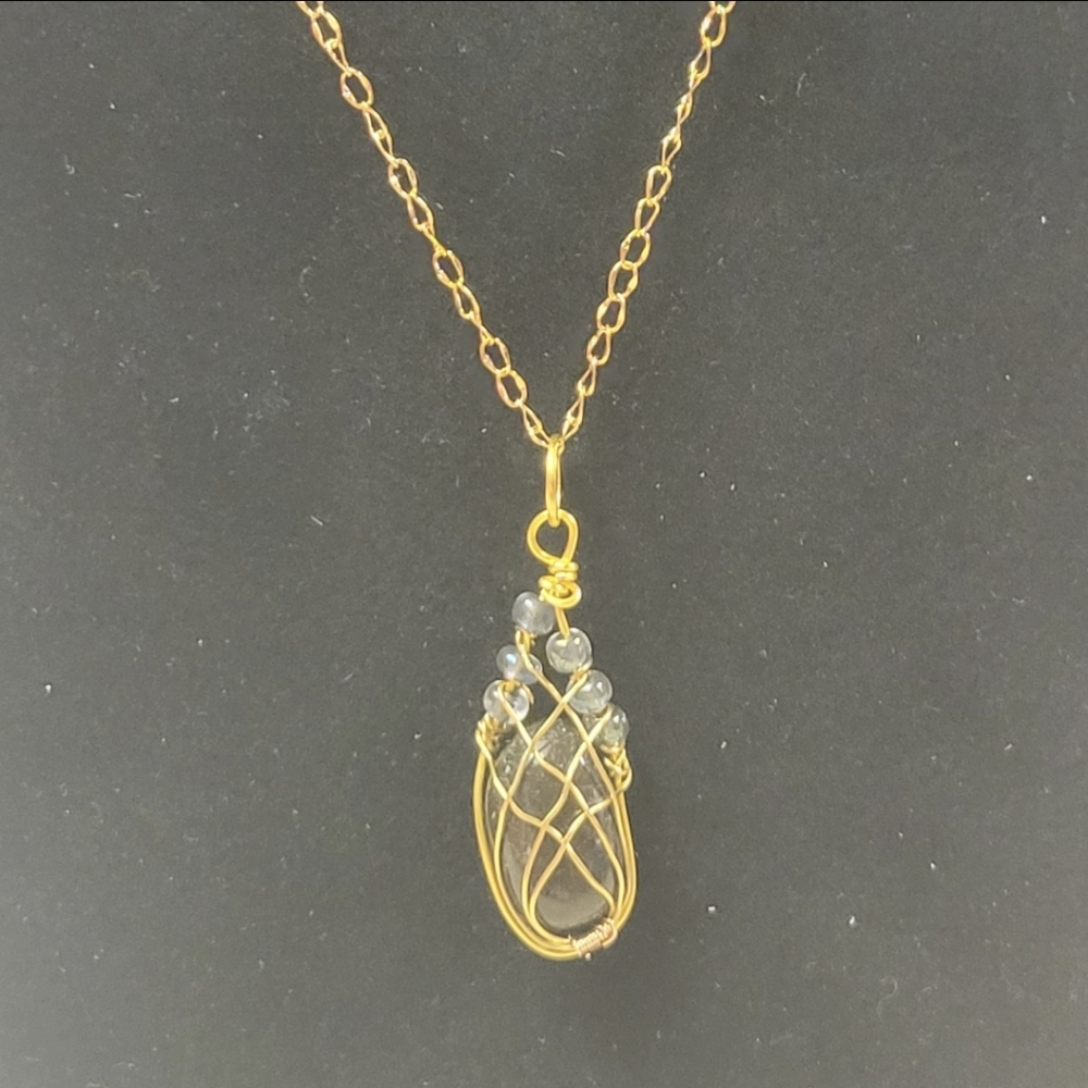 Handcrafted Gold Wire and Black Lotus Bud Tourmaline Stone Necklace